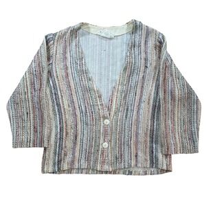 Vintage donnkenny Boho Grandma Striped Button Up Knit Cardigan Medium USA Made